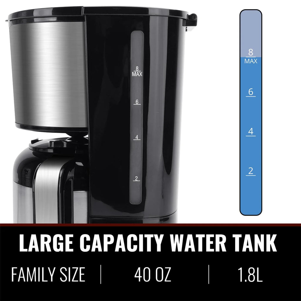 Black Stainless Steel Thermal Coffee Maker with Timer and Reusable Filter Q3497