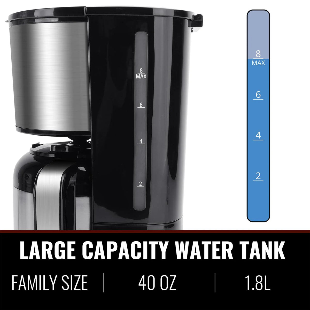 Black Stainless Steel Thermal Coffee Maker with Timer and Reusable Filter Q3497