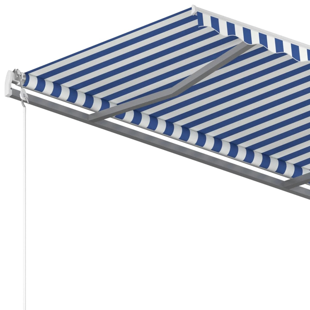 Freestanding Manual Retractable Awning with Base Outdoor Canopy Sunshade Shelter Blue and White 118.1 x 98.4 Inches R1897