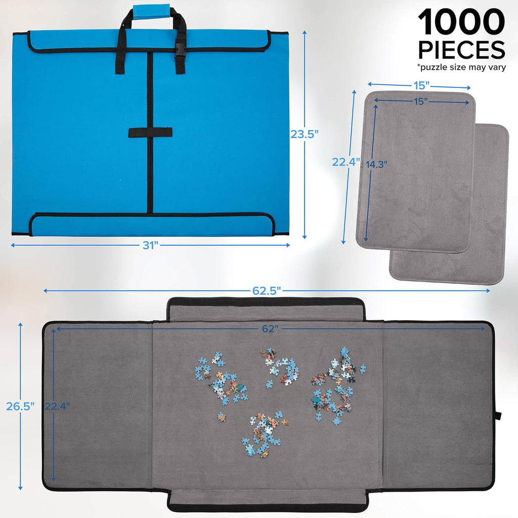 1000-Piece Puzzle Caddy with Non-Slip Felt Surface, Removable Trays, Carry Handle C537