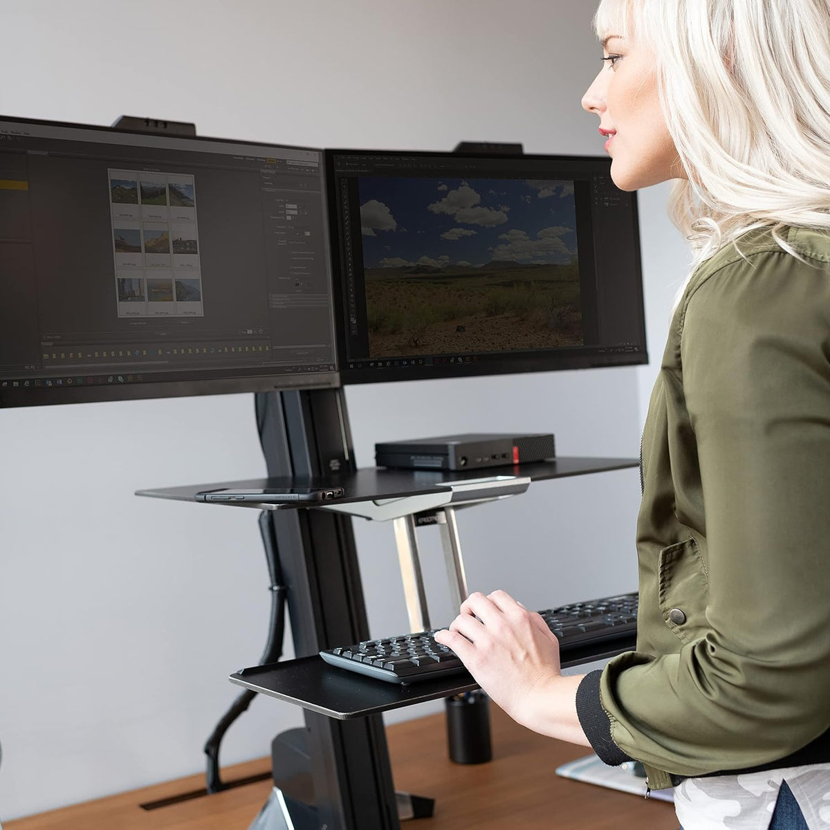 Black Sit Stand Dual Monitor Standing Desk Converter I154993