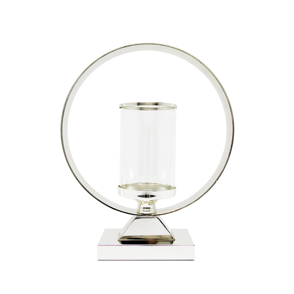 Silver Round Circle Ring Hurricane Candle Holder G34861