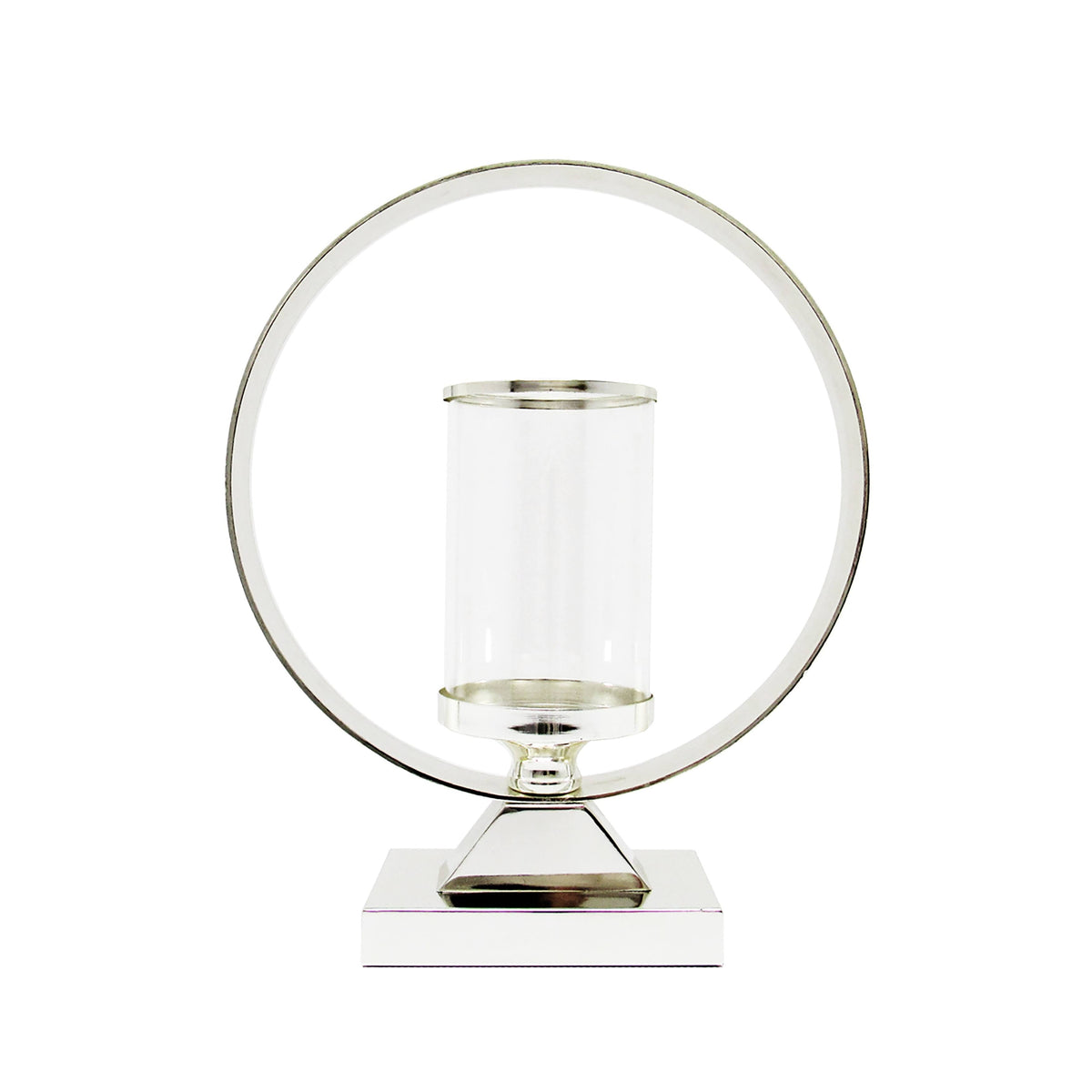 Silver Round Circle Ring Hurricane Candle Holder G34861