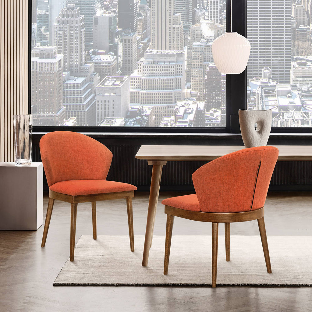 Orange Fabric and Walnut Wood Dining Side Chairs - Set of 2 Y537355