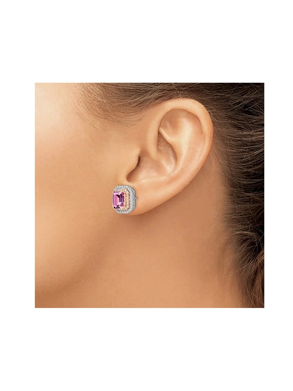 14K White Gold Pink Sapphire Earrings with Lab-Grown Diamonds K88876