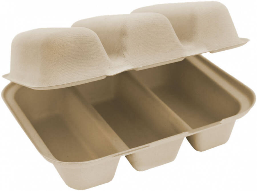 Triple Compartment Taco Take-Out Container, 8x7x3 inch, Unbleached, 300 per Case K3985