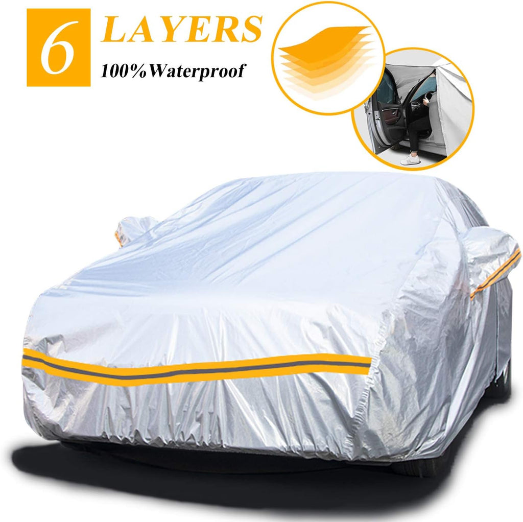 6 Layers Waterproof Hatchback Car Cover with Zipper Cotton E413