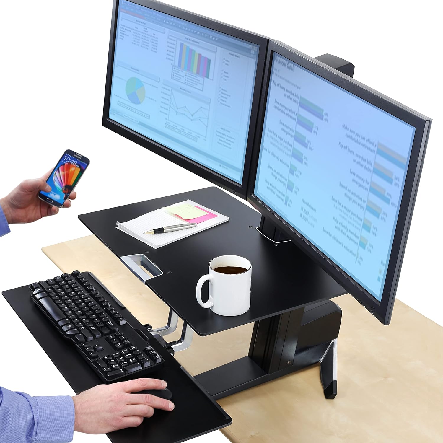 Black Sit Stand Dual Monitor Standing Desk Converter I154993
