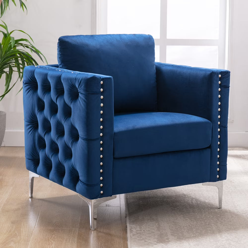 Velvet Tufted Club Chair with Steel Legs I22951