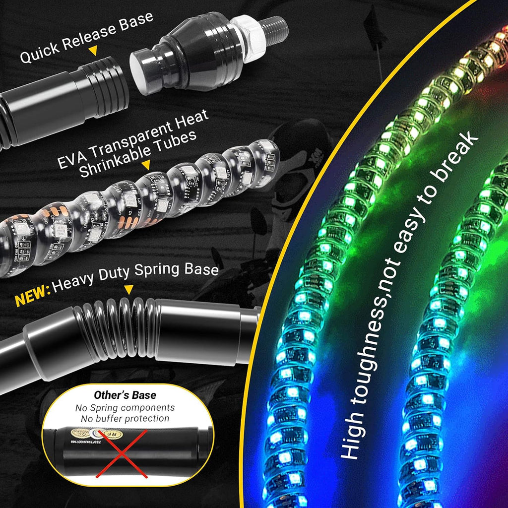 2Pcs 4FT Spiral LED Whip Lights for UTV ATV T481
