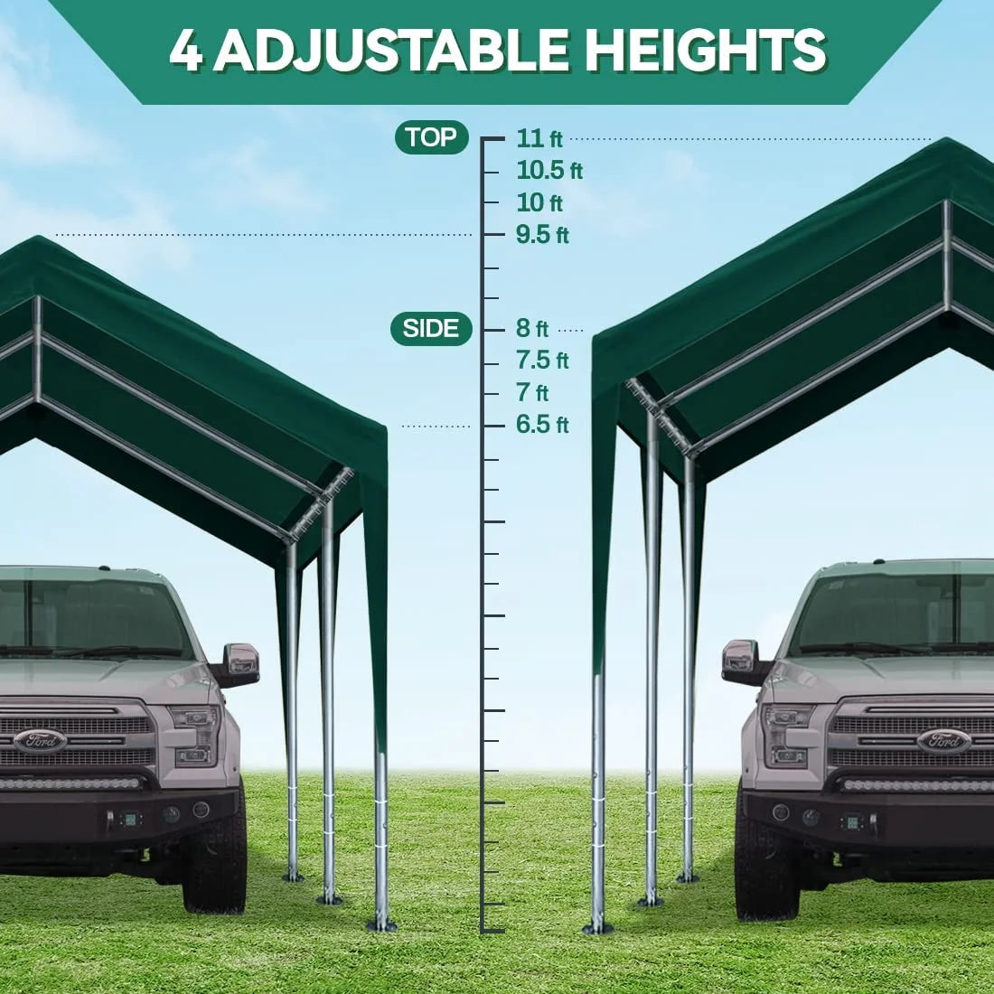 Heavy Duty Carports Car Canopy Garage Boat Shelter Party Tent, Adjustable Height from 9.5 ft to 11 ft R441