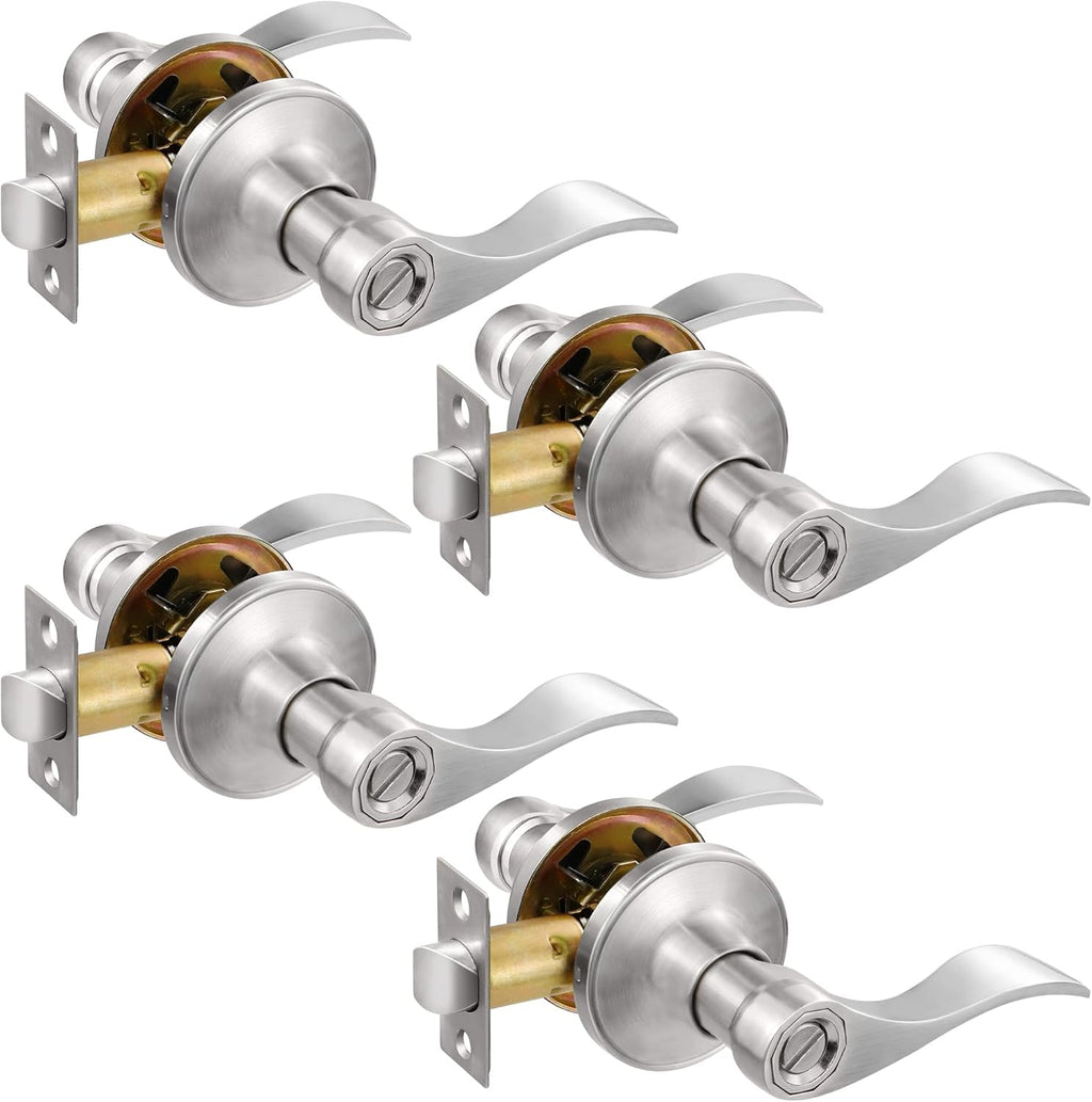 Black Door Handle Set of 4, Matte Black, Privacy Door Lock Lever W41129