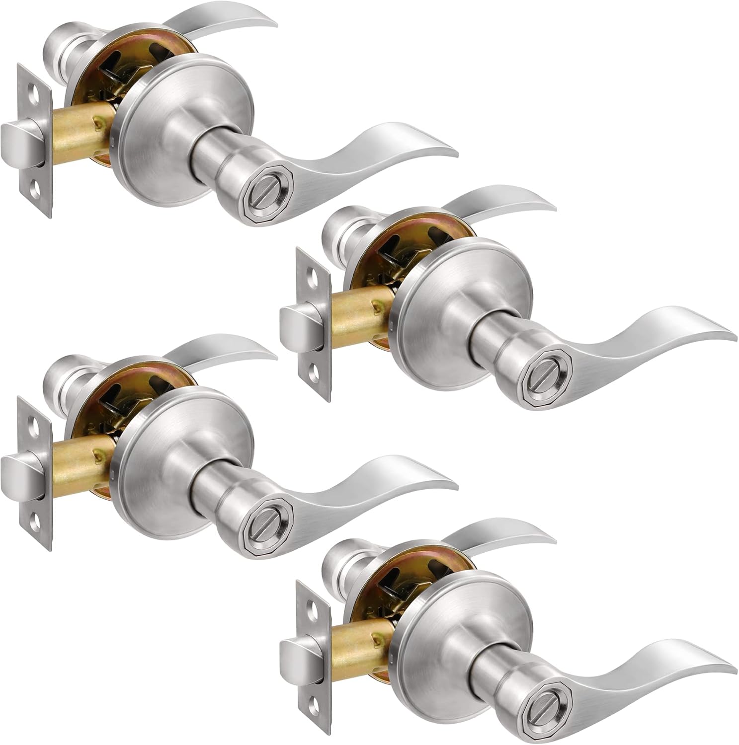 Black Door Handle Set of 4, Matte Black, Privacy Door Lock Lever W41129