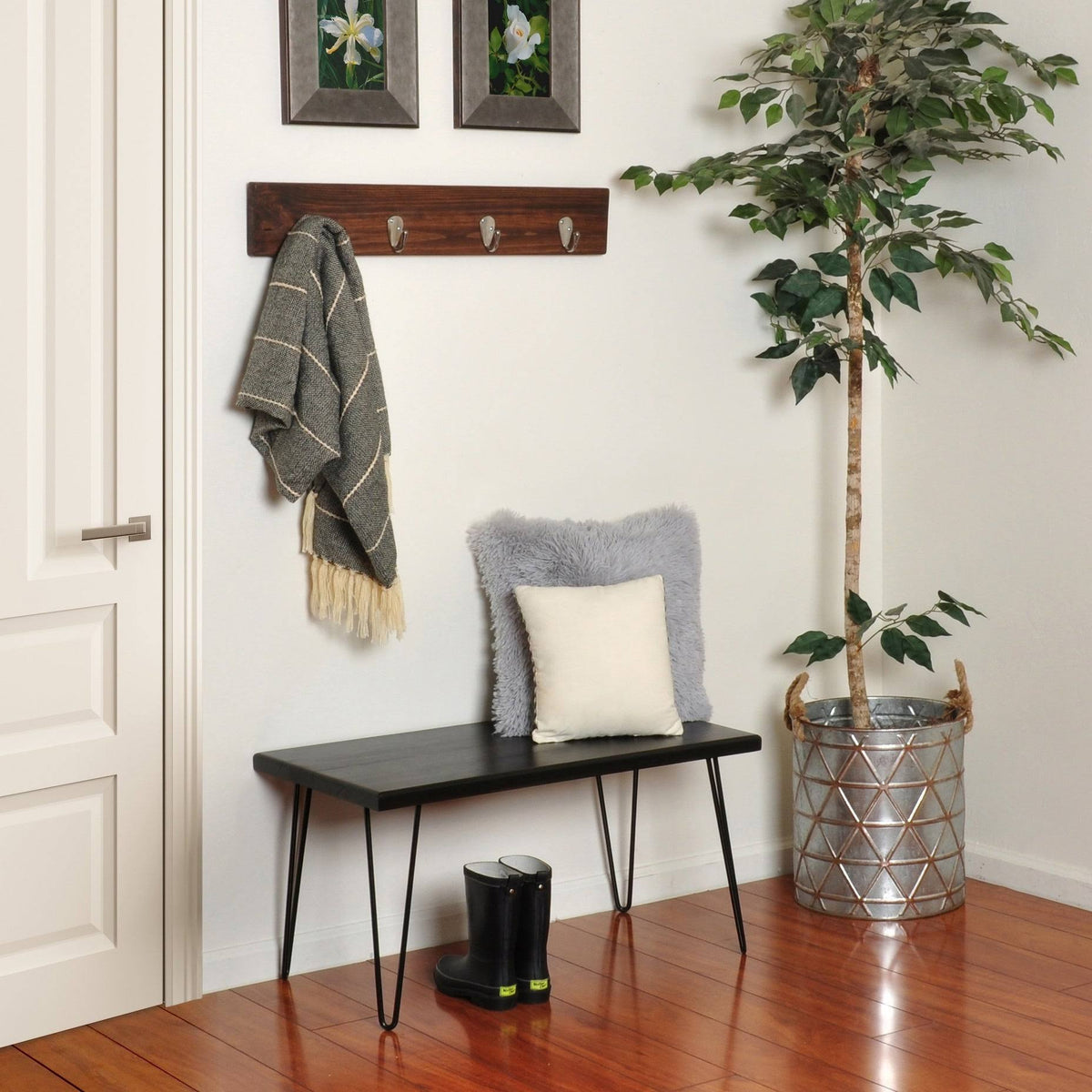 Rustic White Wood Bench A13598