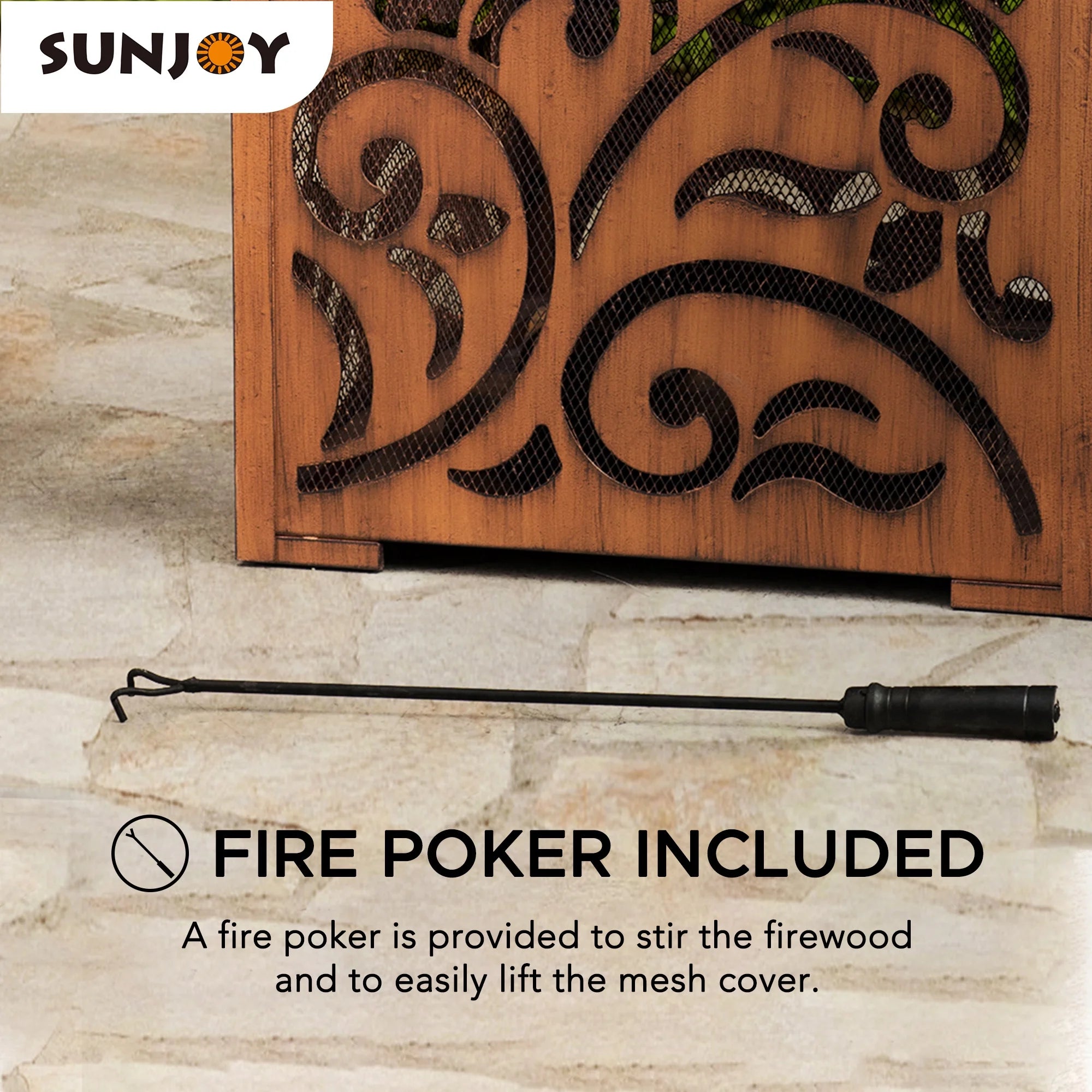 26 Inch Wood Burning Fire Pit with Steel Mesh Spark Screen and Fire Poker V899