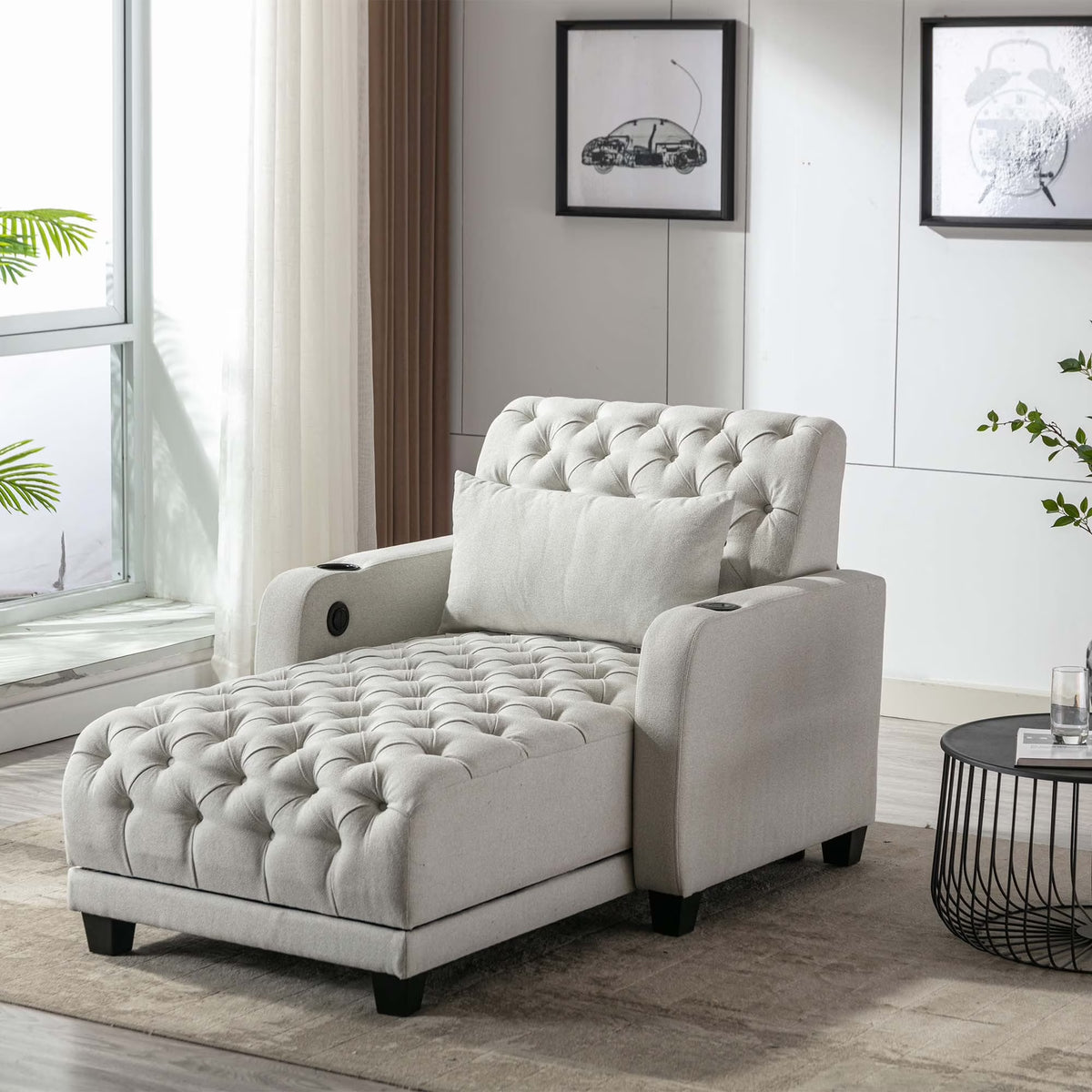 Beige Tufted 3 in 1 Sleeper Sofa with Pillow H2009