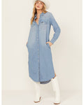 Medium Wash Long Sleeve Denim Dress Z2717