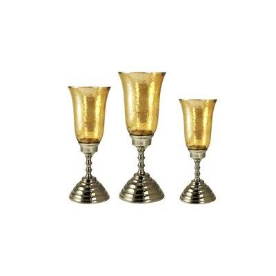 3 Piece Glass Hurricane Set, Large, Silver Z82582