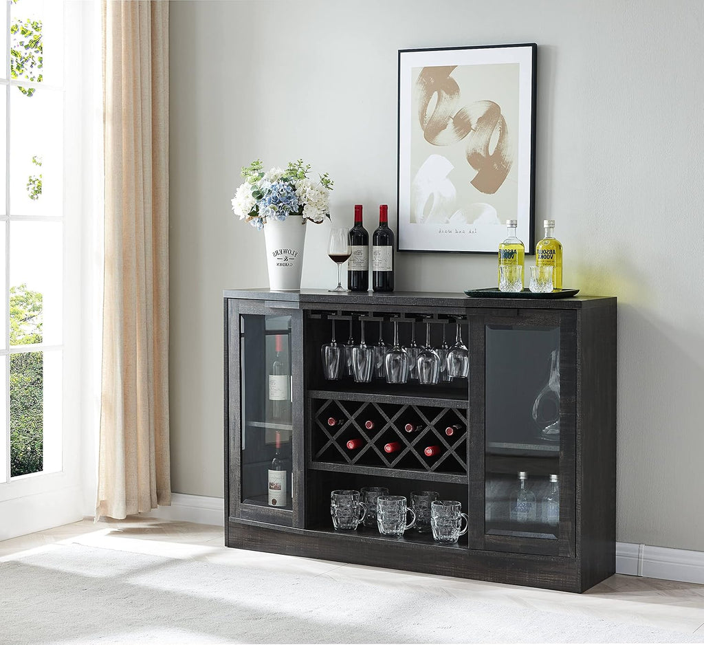 Espresso Bar Cabinet with Curved Glass Doors B575