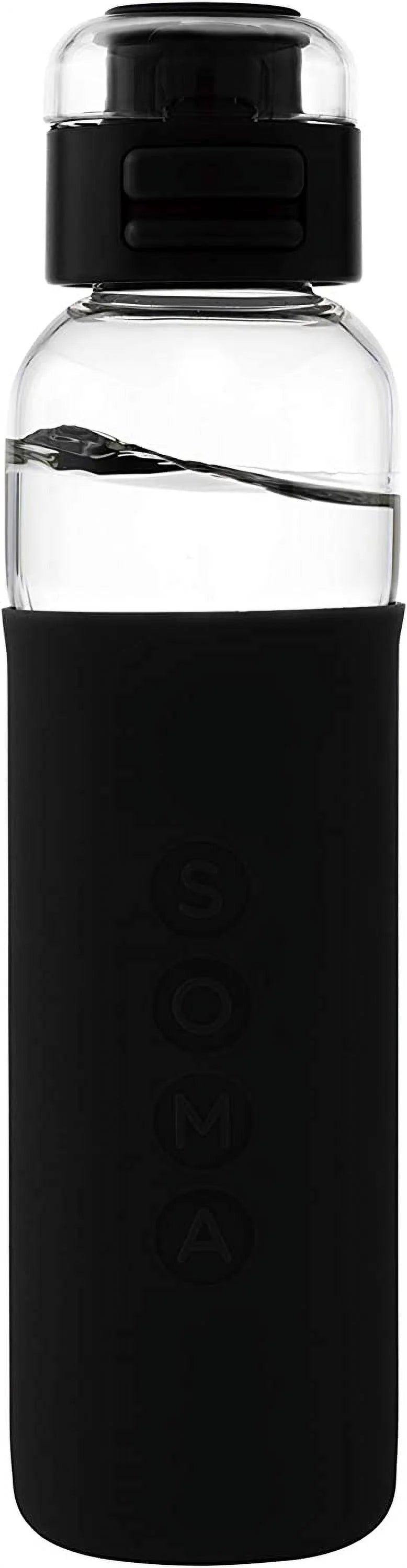 Black Glass Sport Water Bottle with Silicone Sleeve and Flip Top Lid X760431