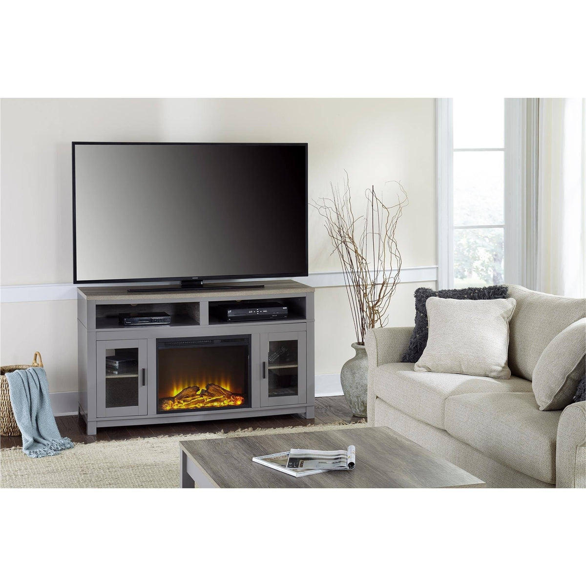 Black Electric Fireplace TV Stand F9720