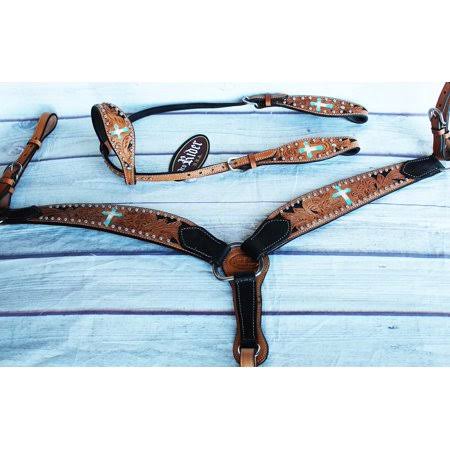 Turquoise Leather Western Bridle Headstall Breastcollar C5469
