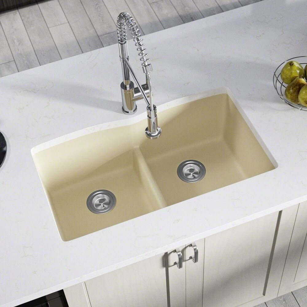 White Double Bowl Quartz Kitchen Sink B8452
