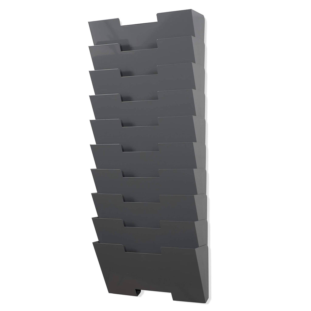 Gray Wall Mount Steel Vertical File Organizer 10 Sectional Modular X70831