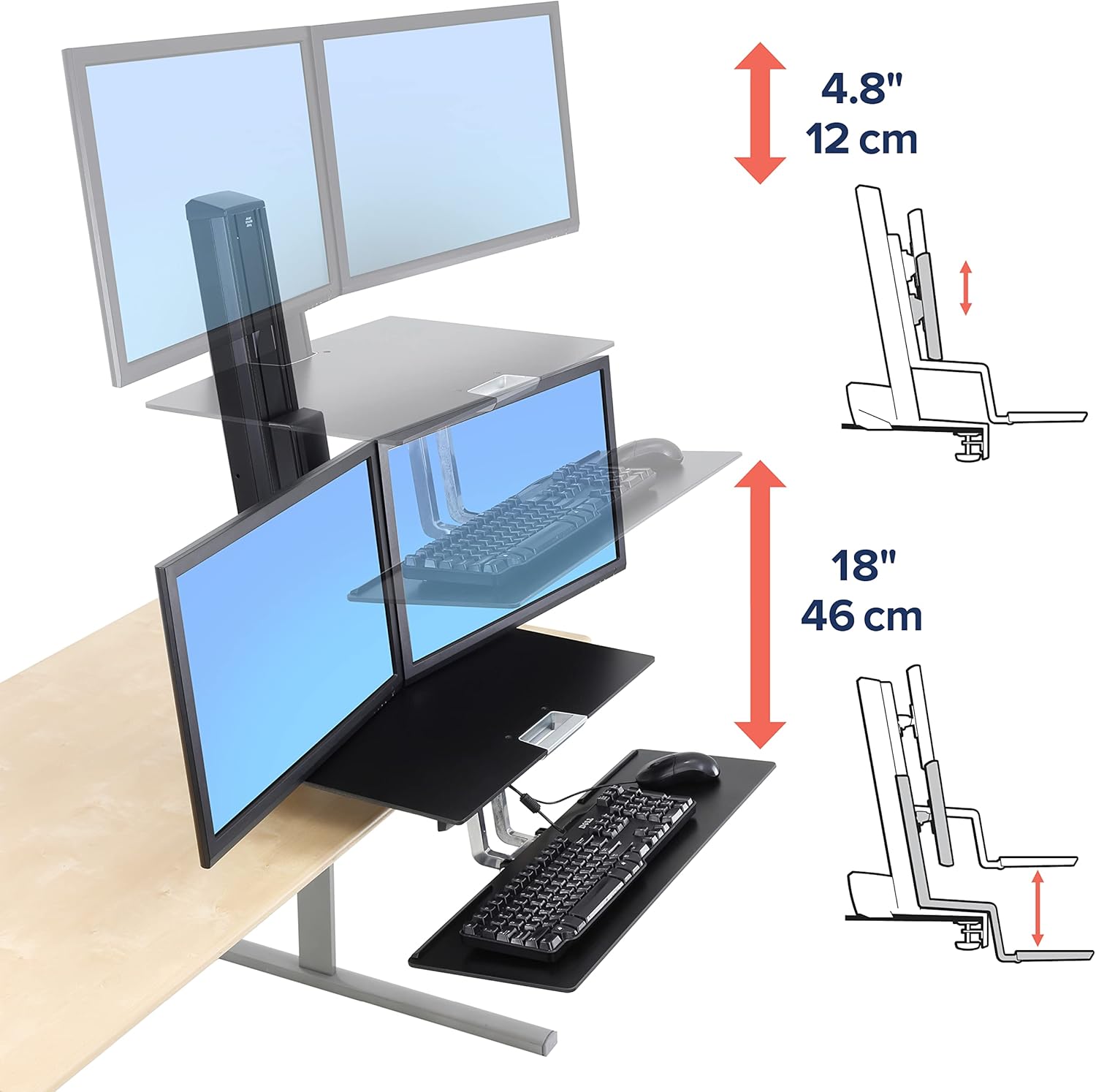 Black Sit Stand Dual Monitor Standing Desk Converter I154993