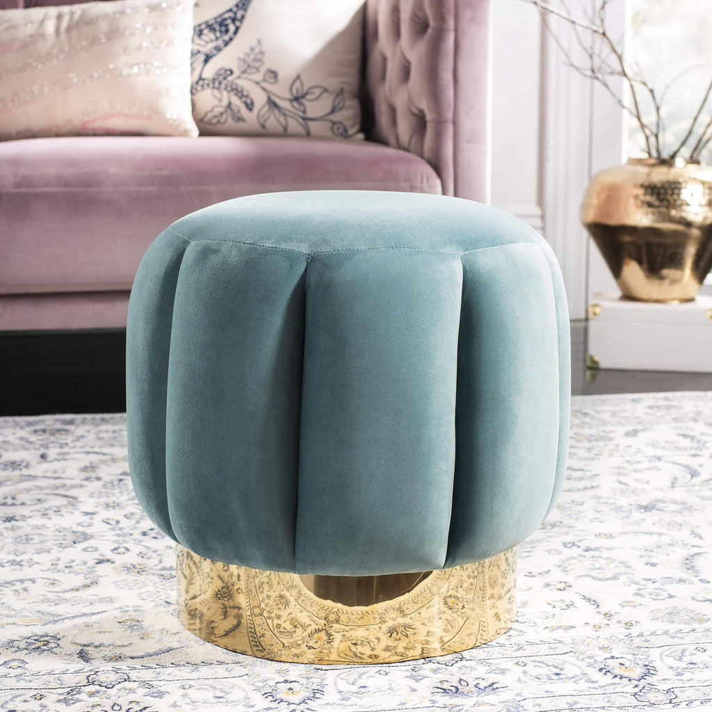Seafoam Channel Tufted Ottoman K10246
