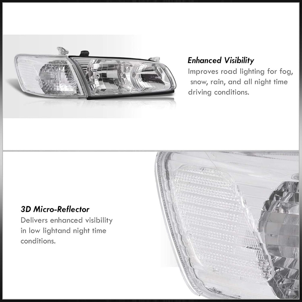 Chrome Housing Clear Lens Headlights Assembly Left Right Pair Bumper Corner Lights Lamps Set B367