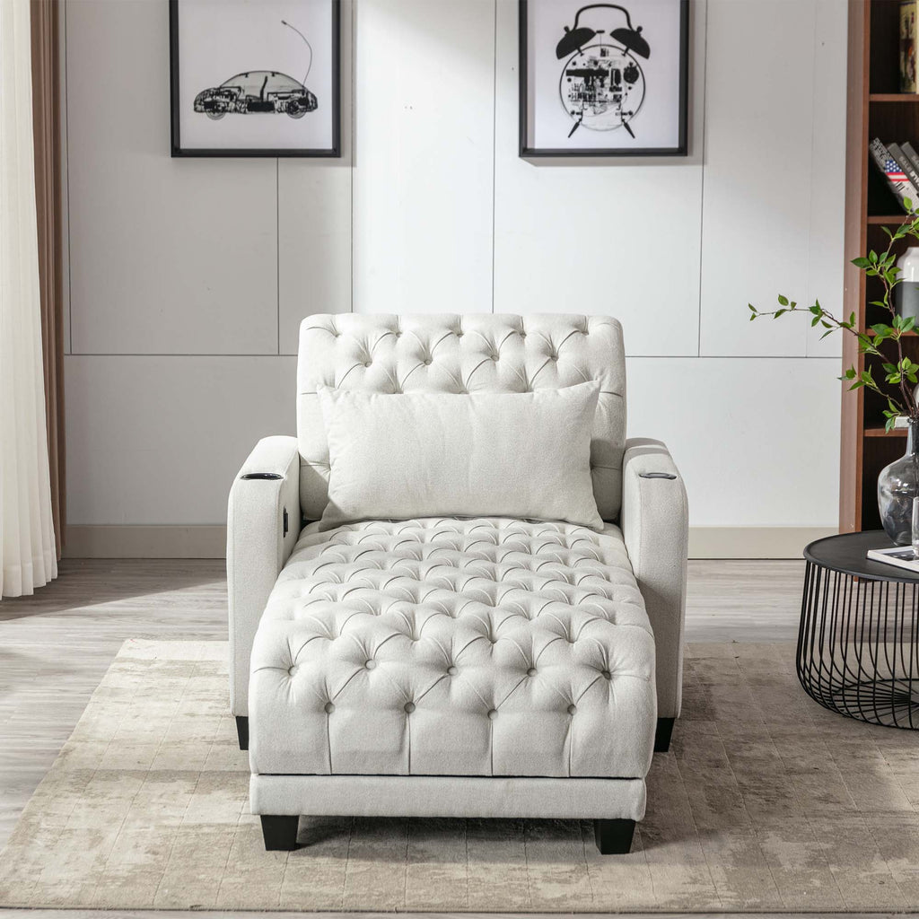 Beige Tufted 3 in 1 Sleeper Sofa with Pillow H2009