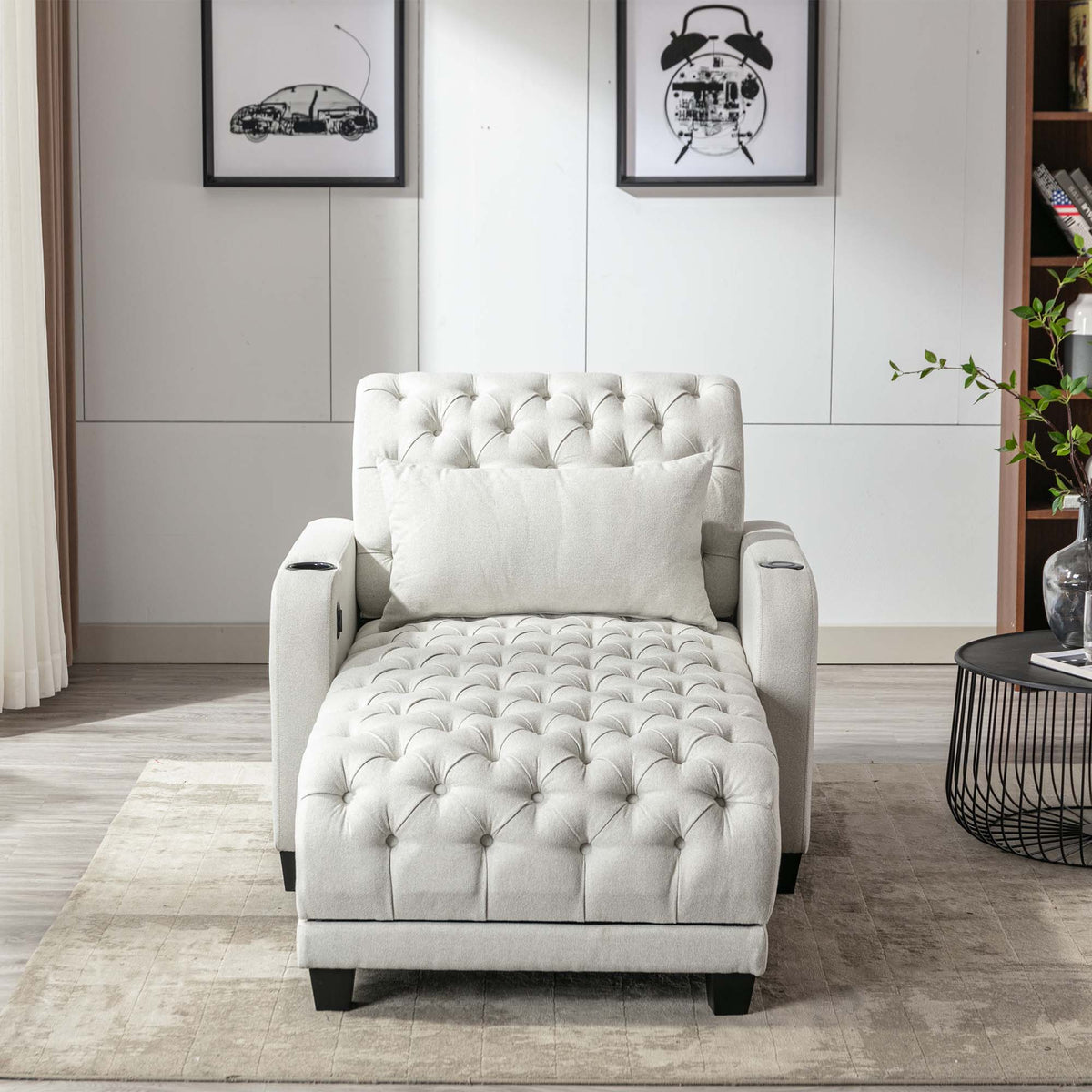 Beige Tufted 3 in 1 Sleeper Sofa with Pillow H2009
