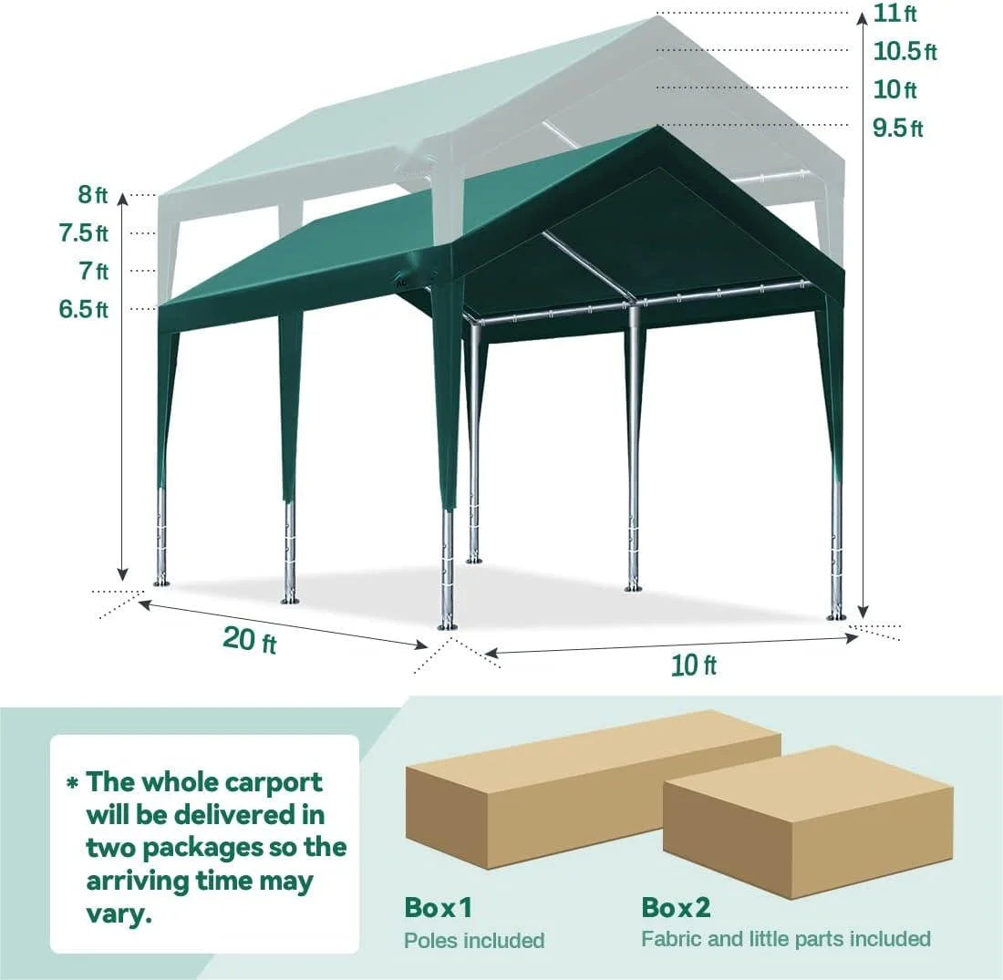 Heavy Duty Carports Car Canopy Garage Boat Shelter Party Tent, Adjustable Height from 9.5 ft to 11 ft R441