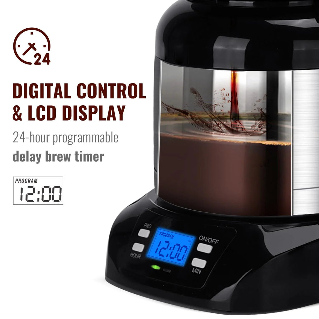 Black Stainless Steel Thermal Coffee Maker with Timer and Reusable Filter Q3497