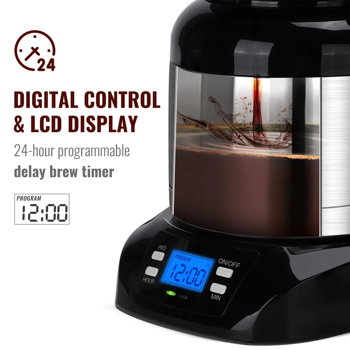 Black Stainless Steel Thermal Coffee Maker with Timer and Reusable Filter Q3497