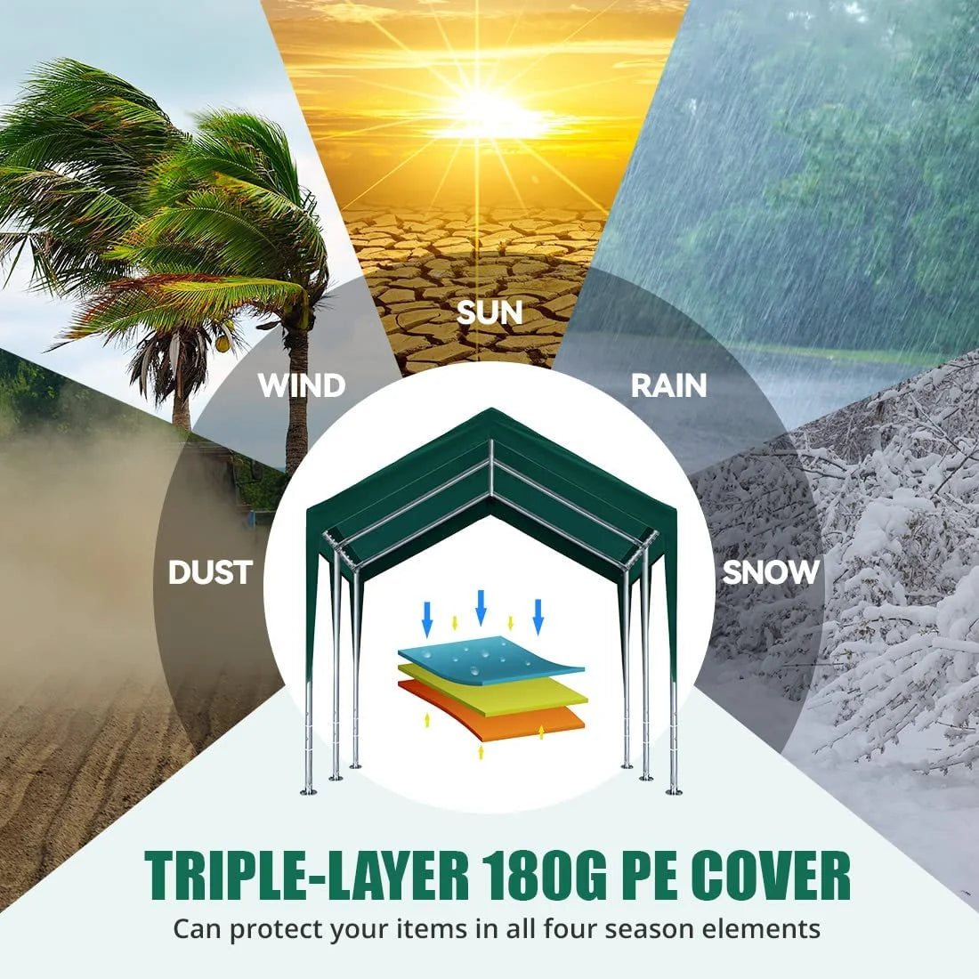 Heavy Duty Carports Car Canopy Garage Boat Shelter Party Tent, Adjustable Height from 9.5 ft to 11 ft R441