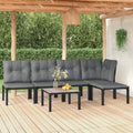 6 Piece Outdoor Patio Furniture Set, Sectional Sofa Set with Dark Gray Cushions, Black Poly Rattan I7281