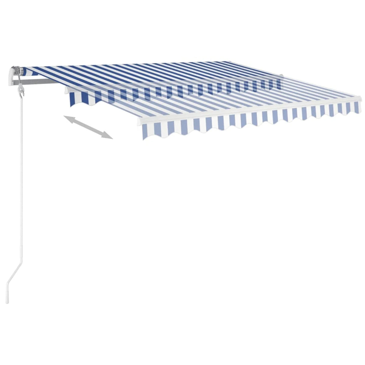Freestanding Manual Retractable Awning with Base Outdoor Canopy Sunshade Shelter Blue and White 118.1 x 98.4 Inches R1897