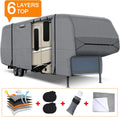 6 Layers Top 5th Wheel RV Cover Anti-UV Camper Cover Breathable Rip-Stop with 2Pcs Extra Straps & Gutter Spout Covers Z809322